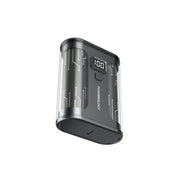 A compact and portable power bank with a digital display, capable of charging multiple devices.