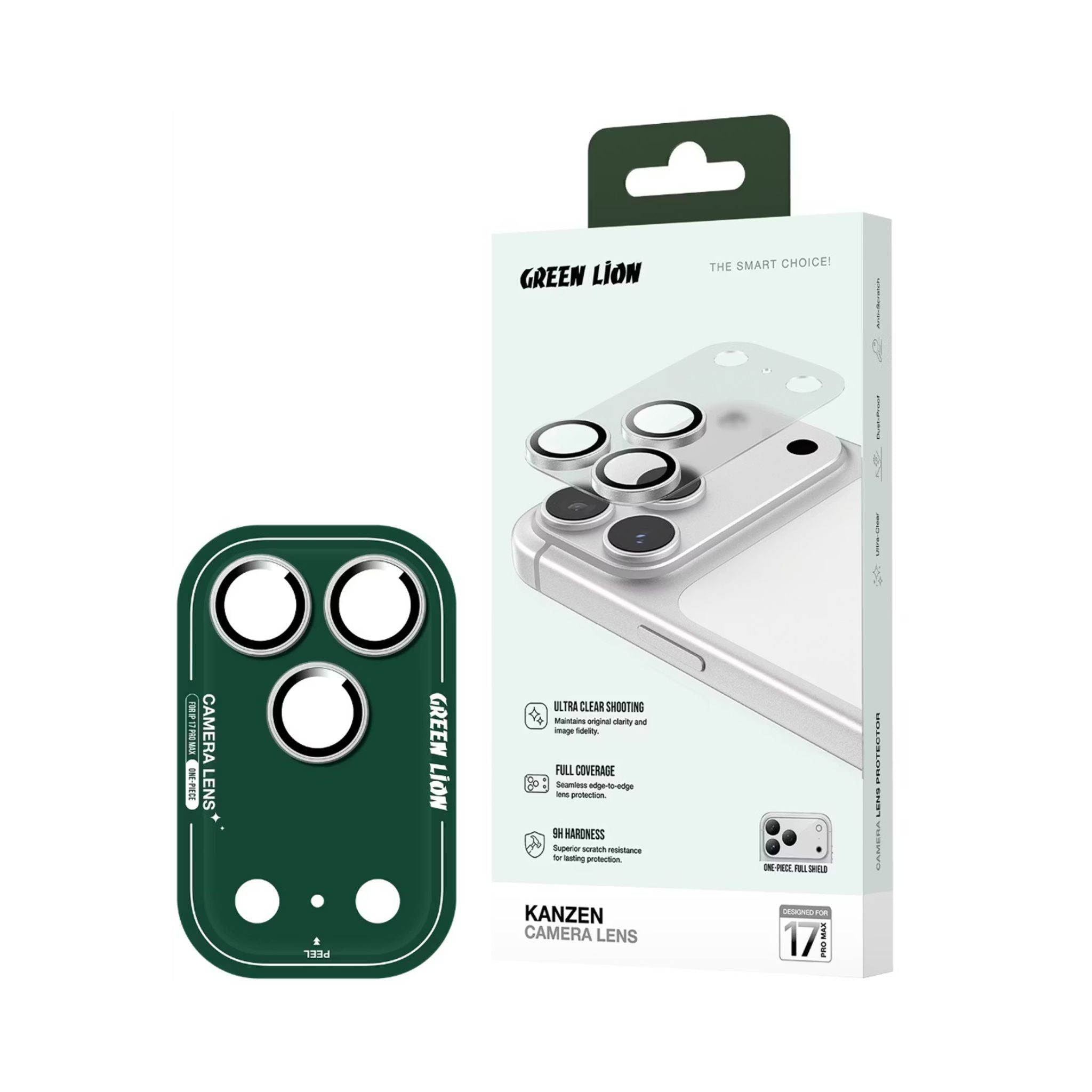 Green Lion Kanzen Camera Lens for iPhone 17 Pro Max, 9H Hardness, Easy to Apply, Anti Fingerprint, Bubble Free, Full Coverage, Ultra Clear Shooting, Impact Resistant, Ultra-Thin Base - Silver