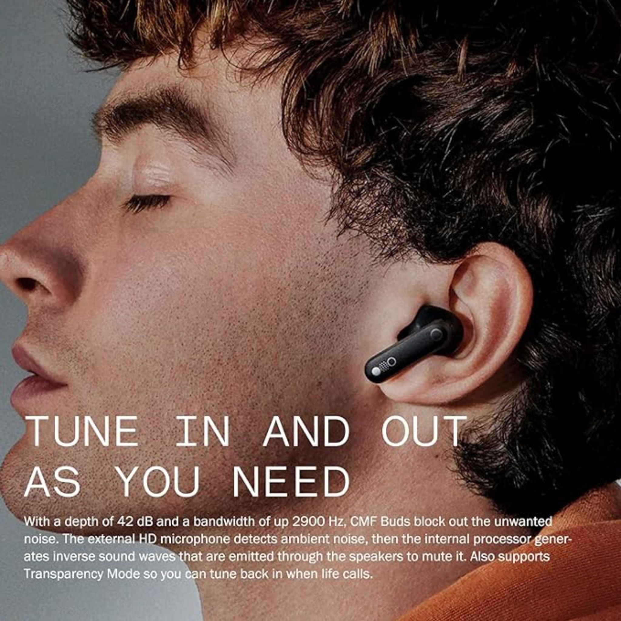 CMF BY NOTHING Buds Wireless Earbuds,42dB Active Noise Cancellation,35.5H Playtime IP54 Waterproof Earphones,Bluetooth 5.3 Dual-Device Connection in Ear Headphones for iPhone & Android-Orange