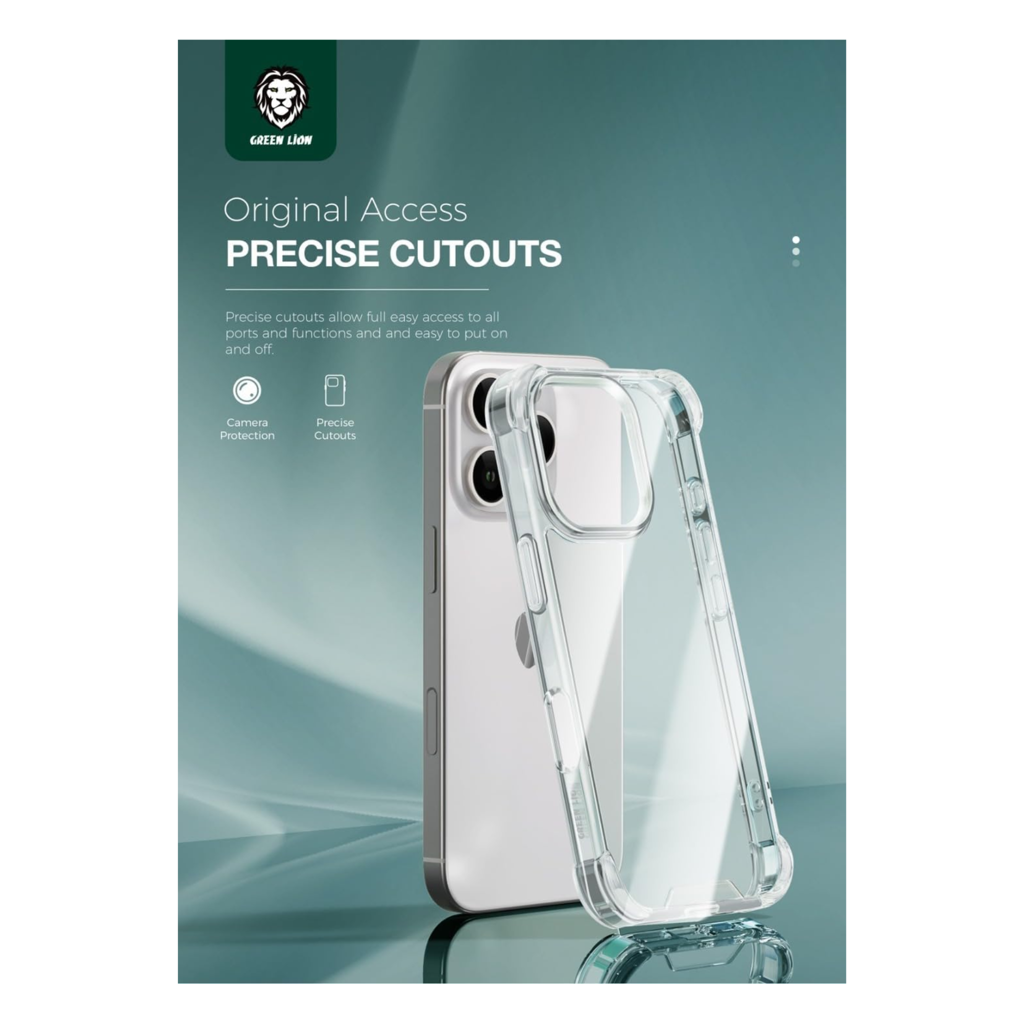 Green Lion Case For iPhone 16 Pro Anti-Shock Bumper Cover, Drop Protection, Camera Protection, Anti Scratch, Hybrid Protection, None-Yellowing Clear Cover, Comfortable Feel, Durable Build - Clear