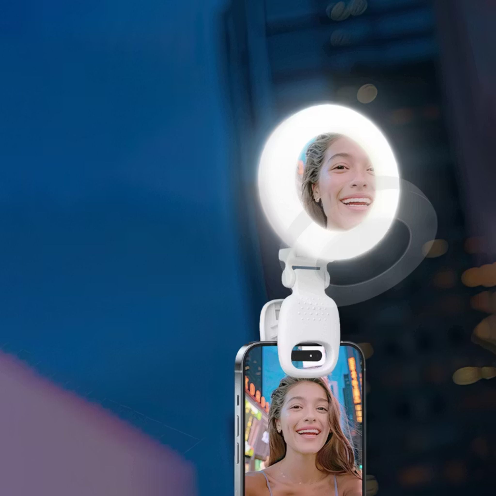 Porodo Lifestyle Clip-On Mirror Fill Light with Camera Mount, Type-C Charging Port, 200mAh Battery Capacity, Up to 4 Hours Working Time, 180° Adjustable Angle, Customizable Light Modes - White