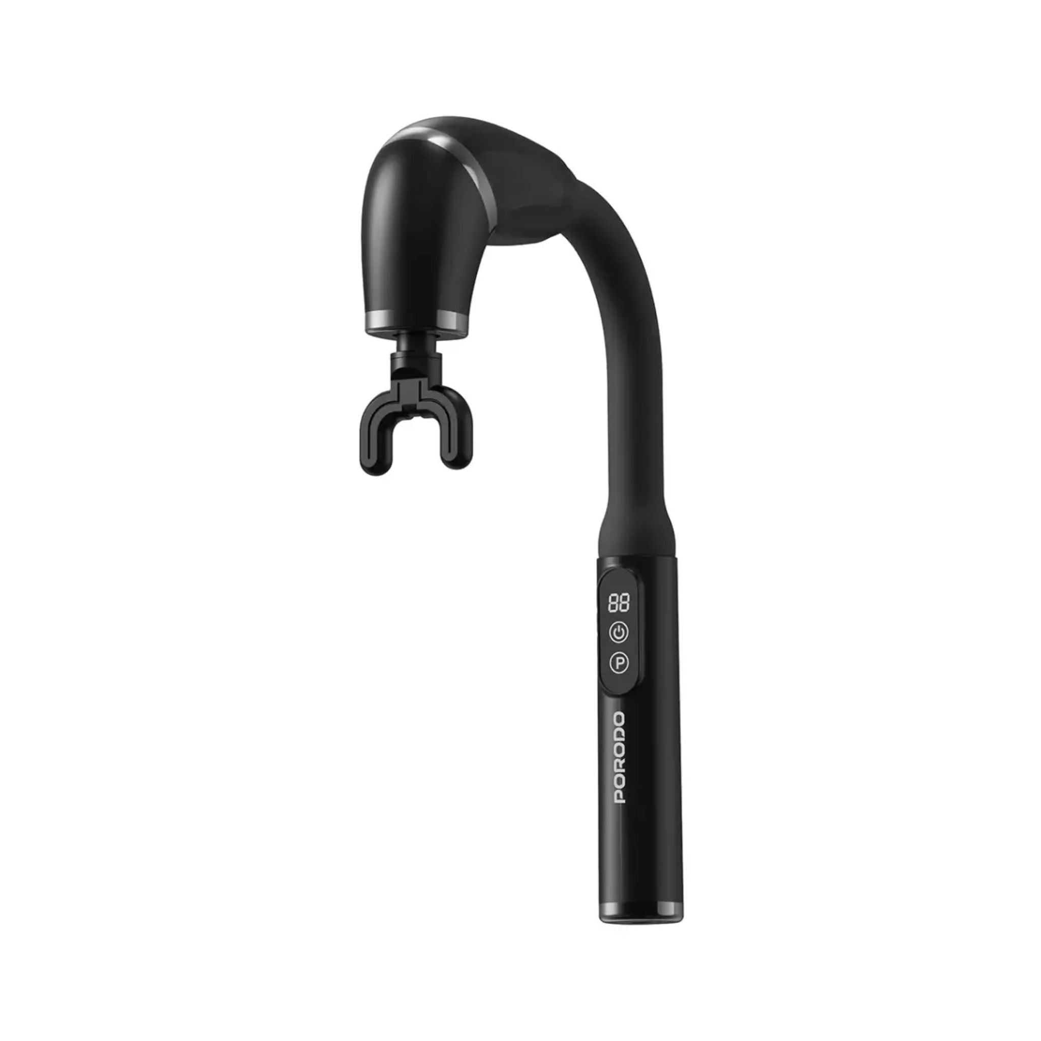 Porodo Lifestyle U-Shaped 4-Head Deep Tissue Massager with 6 Speed Levels, 3 Modes, LCD Display, USB-C Charging, 2000mAh Battery, Ultra-Quiet Ergonomic Design - Black