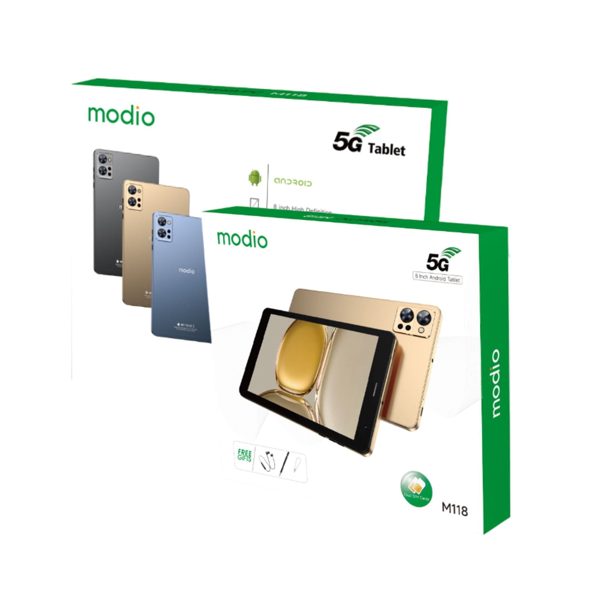 Modio M118 8" Android Tablet with Dual SIM and Free Gifts – Gold