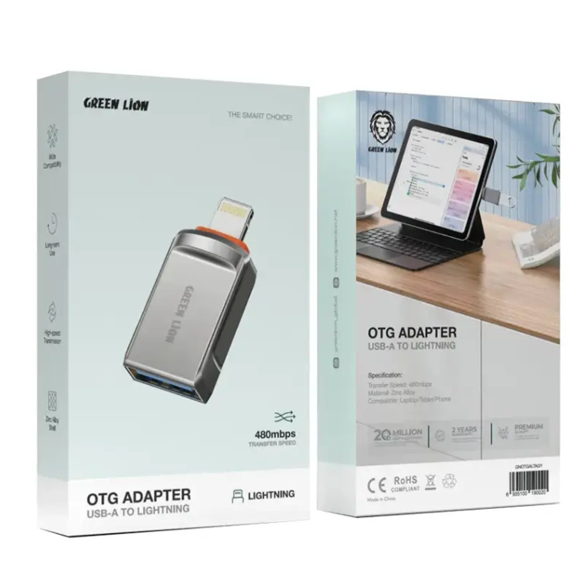Green Lion OTG 2.0 Adapter, USB-A to USB-C, Long-term Use, Wide Compatibility, 480Mbps High Transfer Speed, Zinc Alloy Shell - Gray