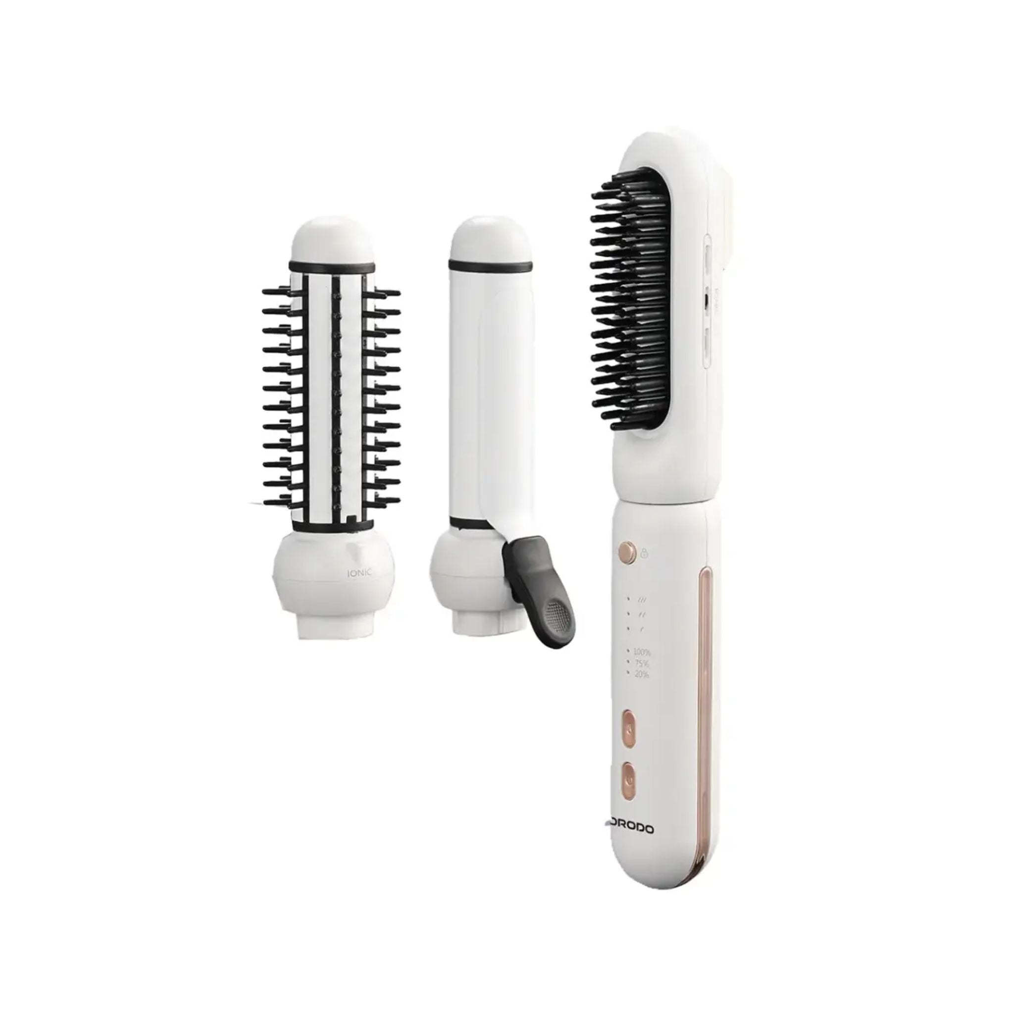 Porodo 3-in-1 Cordless Hair Styling Tool, Hair Straightener & Curling Iron with 3 Interchangeable Heads, USB-C Rechargeable, Adjustable Heat Settings, Quick Heat-Up, Travel-Friendly Hair Styler- White