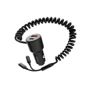 Porodo Dual Port Car Charger with Integrated C+L Cables, Adaptable, Simultaneous Charging, Universal Compatibility, 1.5m Cable Length - Black