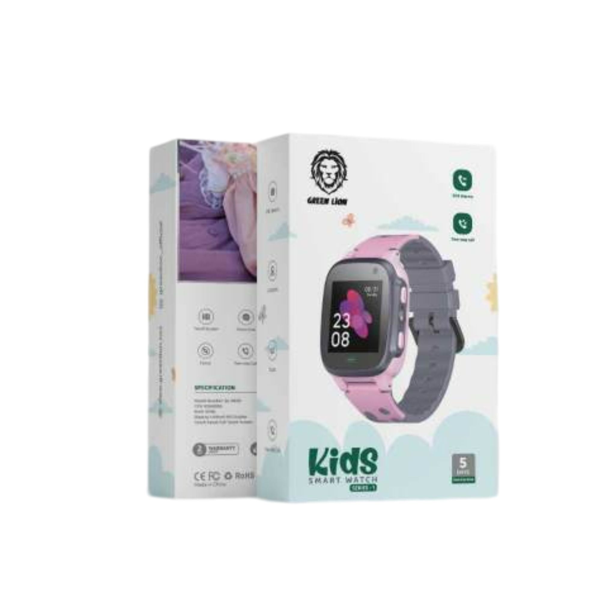 Green Lion Kids Smart Watch Series 1, Touch Control Method, Charging with Micro USB Cable, 5 Days Standby Time, 400 mAh Battery, 32 MB RAM, HD Camera - Pink
