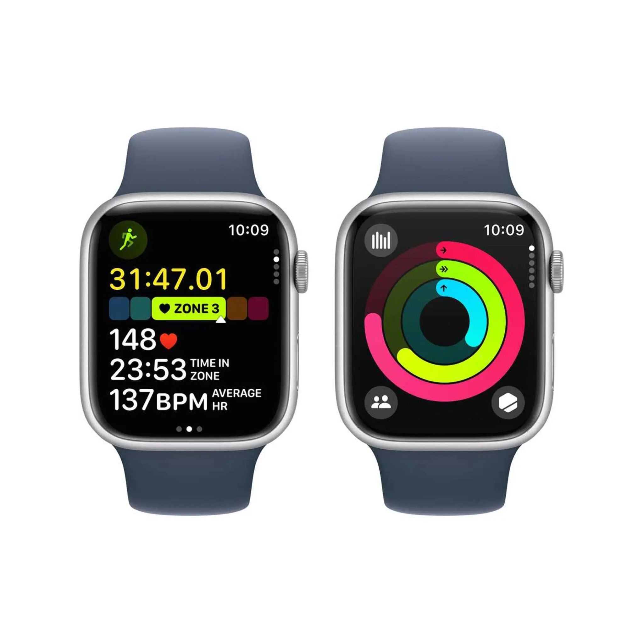 Apple Watch Series 9 GPS+Cellular , 45mm Silver Aluminum Case with S/M Storm Blue Sport Band