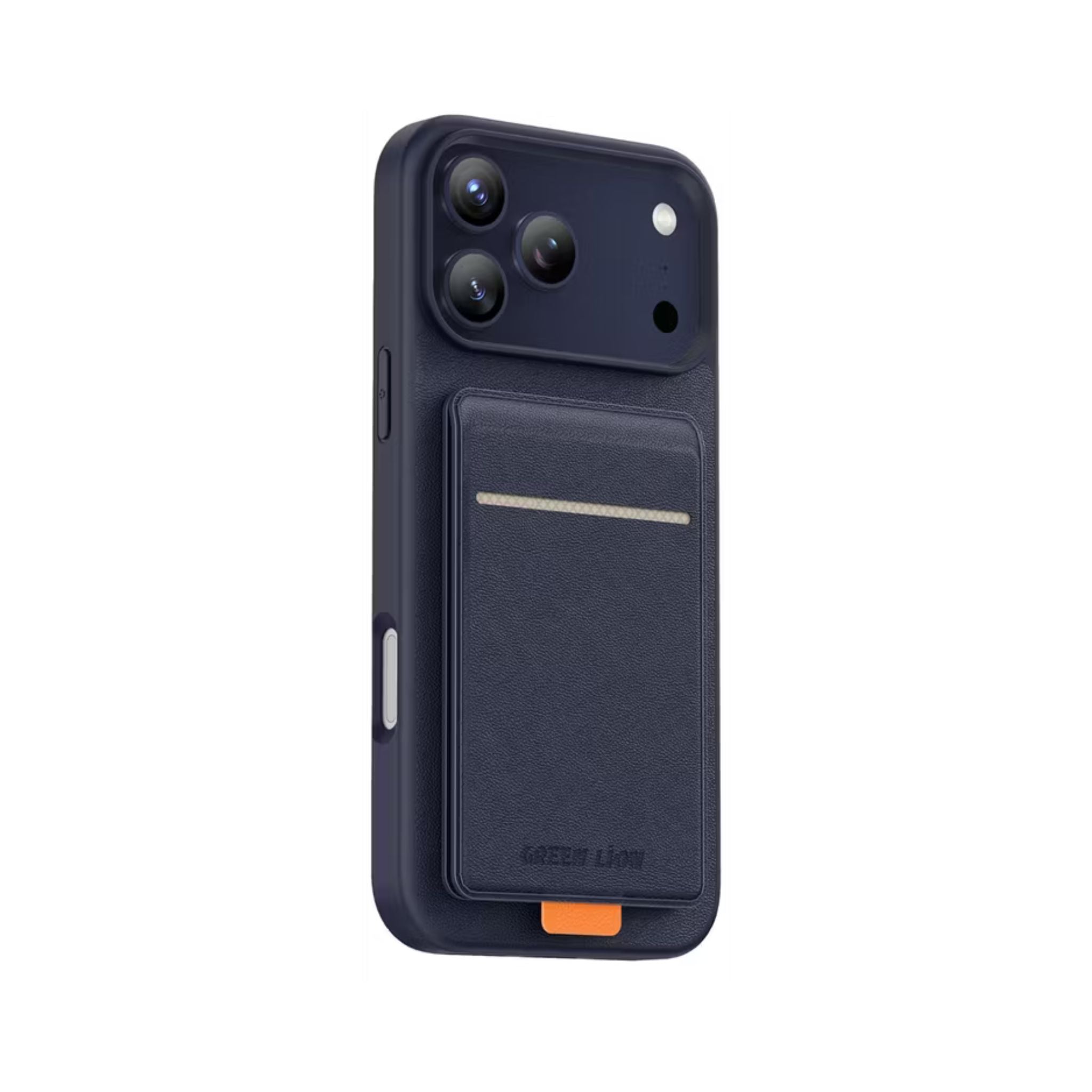 Green Lion Regal MagSafe Leather Case with Card Holder for iPhone 17 Pro, Anti-Fingerprint, Foldable Stand, Camera Protection, Comfortable Grip, Anti-Scratch, Shock Absorption - Blue