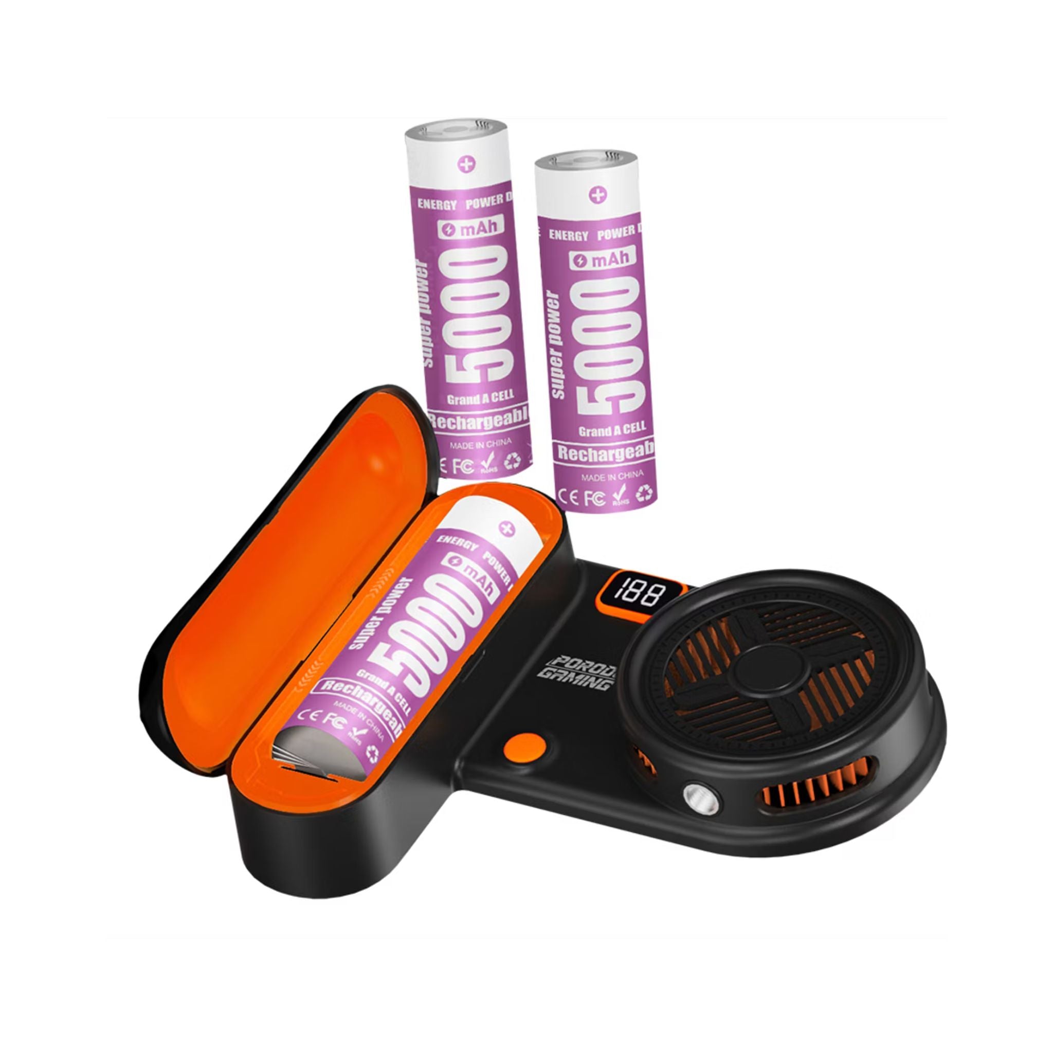 Porodo Gaming Arcticchill Magnetic Phone Cooler with Ultra-Quiet Fan, High Speed Fan, Slip-Resistant Design, 90 Minutes Working Time, 5000mAh Battery Capacity - Black / Orange