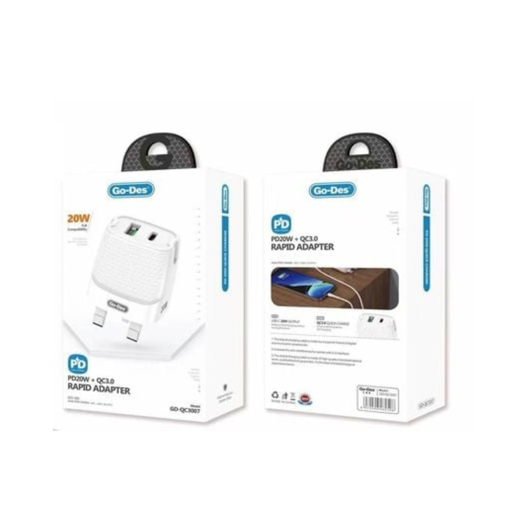Go Des PD20W + QC3.0 Rapid Adapter+ Quick Charger -White