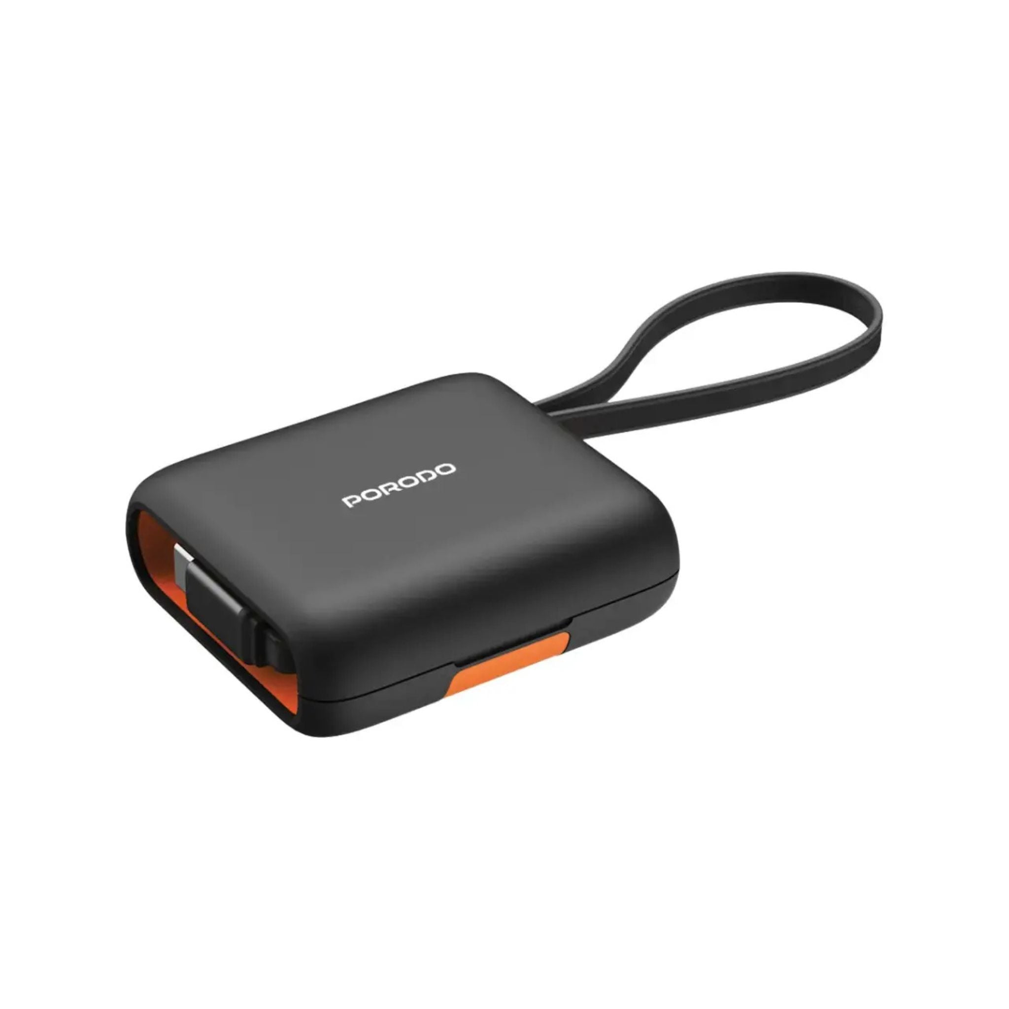 Porodo Multi-Functional Travel Data Cable Set with Built-in Phone Stand, USB-A, Lightning, Micro USB, Type-C Connectors, 2 SIM Card Slots & 1 TF Card Slot - Orange