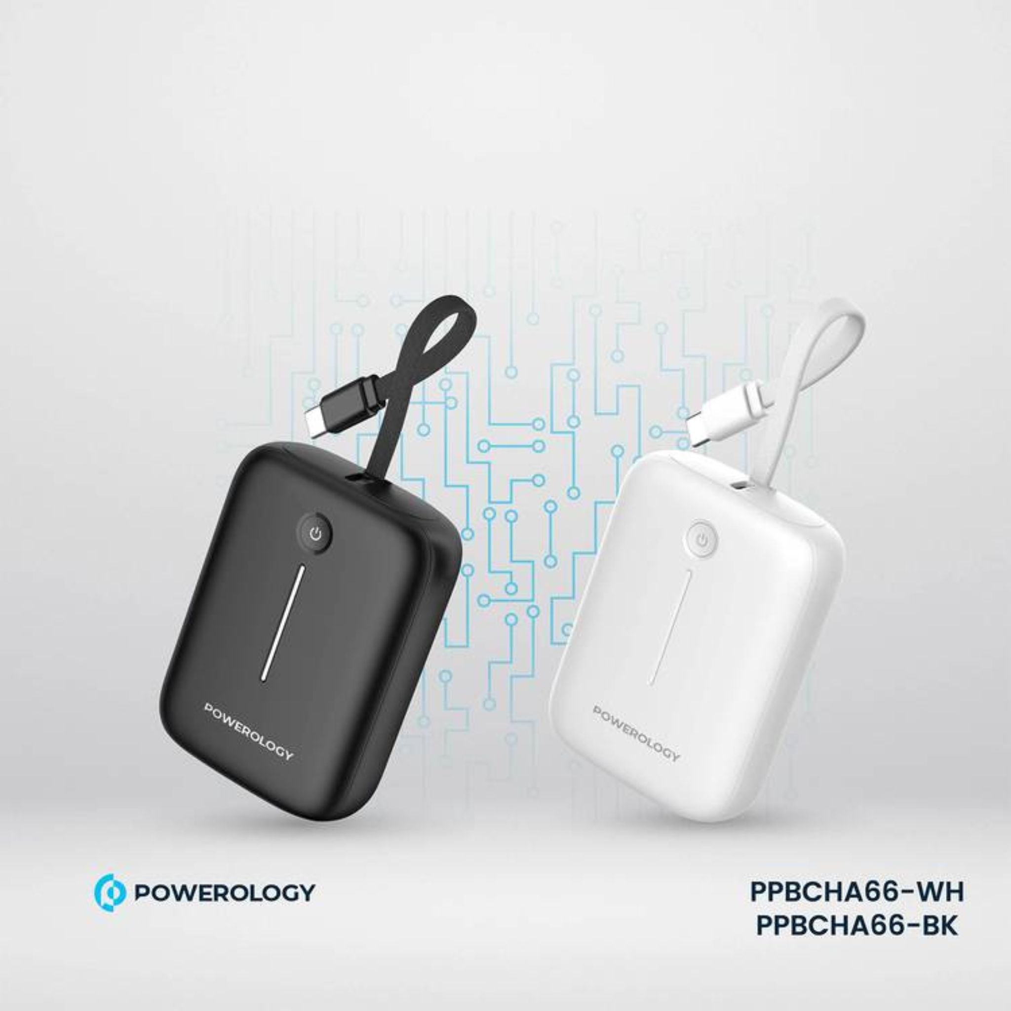 Powerology 10000mAh Power Bank with Detachable USB-C Wire, 20W Power Delivery, 3-Device Charging, Long Time Standby, Universal Phone Compatibility, Built-in Safeguards - Black