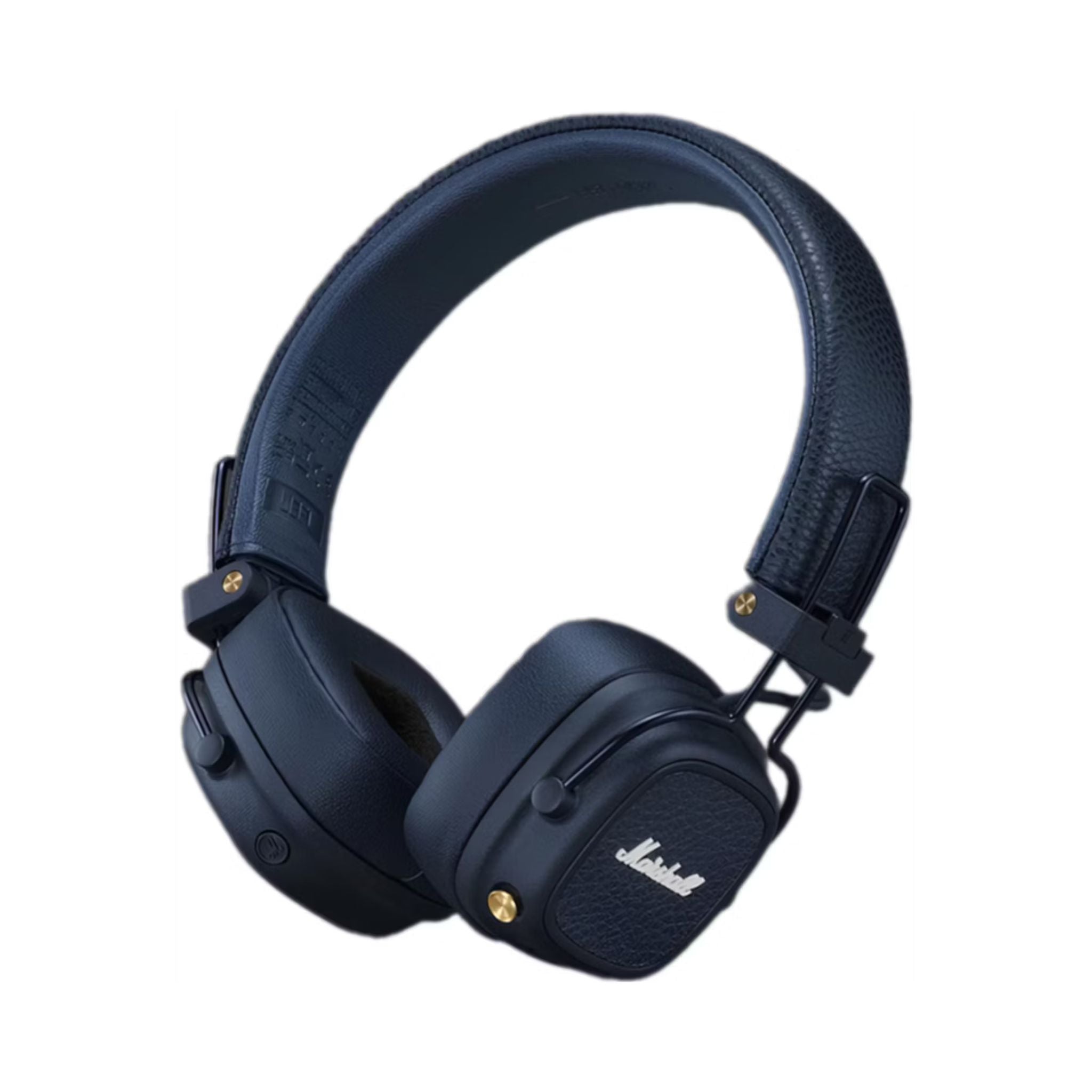 Navy blue Marshall headphones on a white background