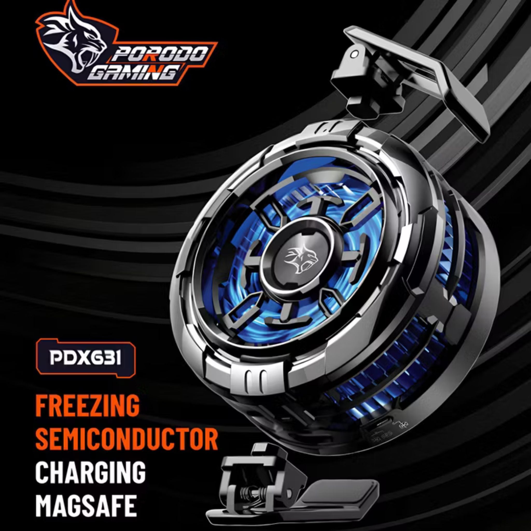 Porodo Gaming Freezing Semiconductor 15W Charging MagSafe, 11W Cooling Power, 6000RPM, Freeze at 25° Ambient Temperature - Black