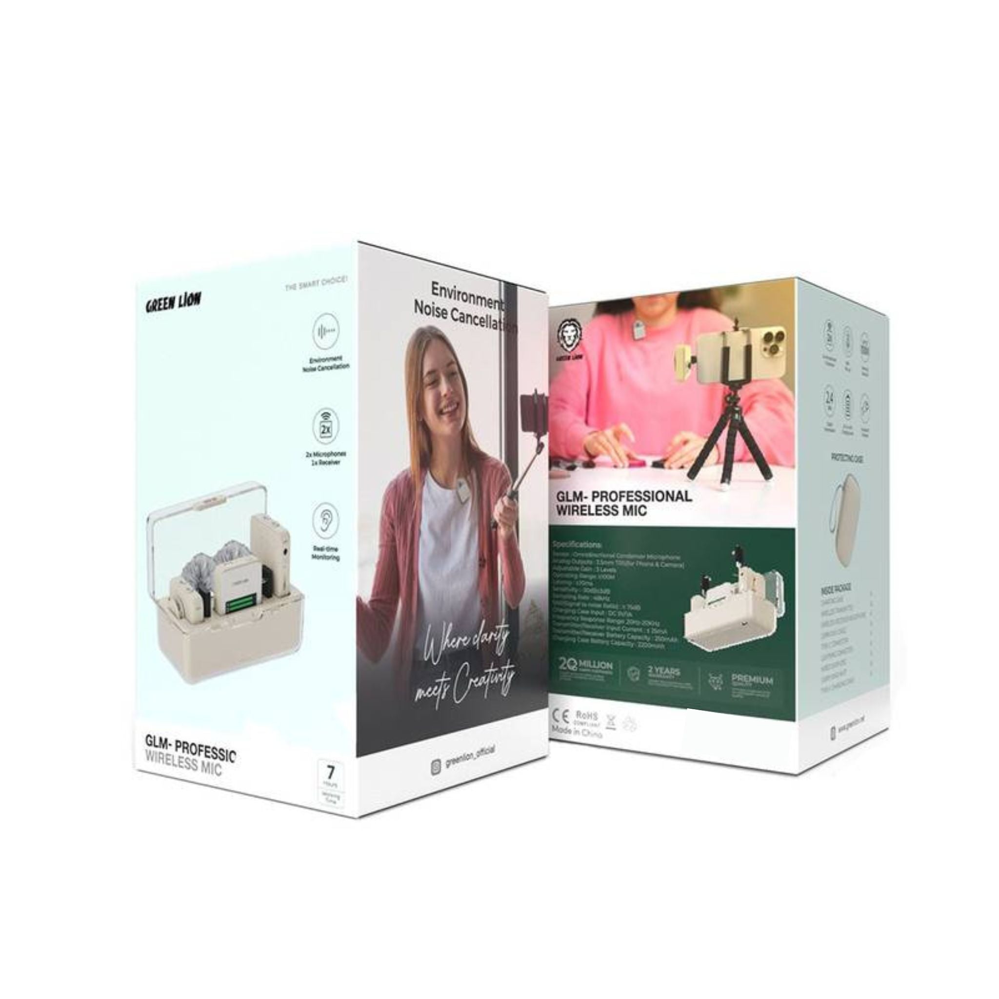 Green Lion GLM Professional Wireless Microphone, 360° Pick up, Compact & Portable, Environment Noise Cancellation - White