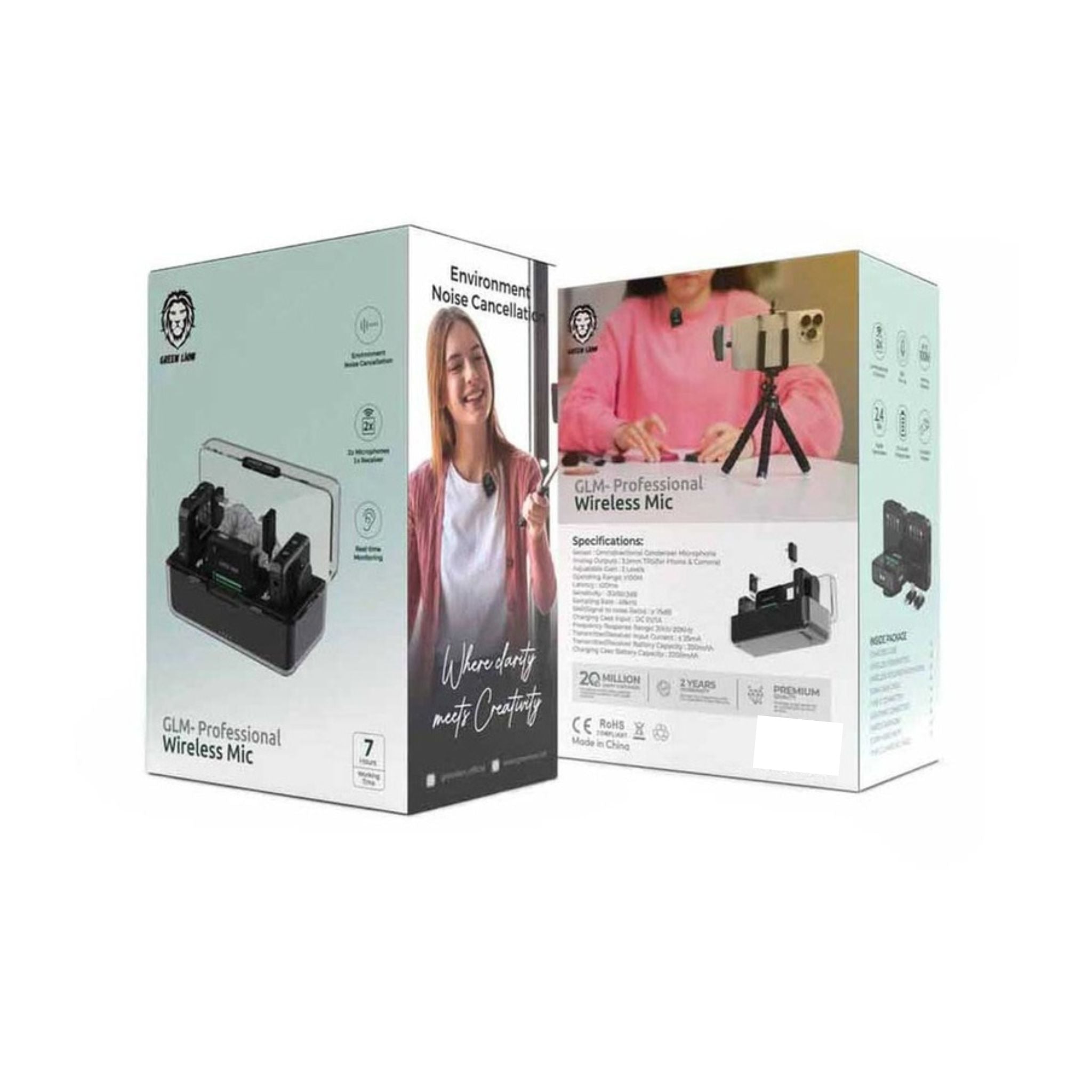 Green Lion GLM Professional Wireless Microphone, 360° Pick up, Compact & Portable, Environment Noise Cancellation - Black