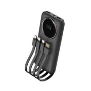 Green Lion Power Pulse 10000mAh Power Bank, PD 22.5W, Portable, Digital Display, Fast Charge Support, Micro + Lightning + Type-C + USB-A Integrated Cables - Black