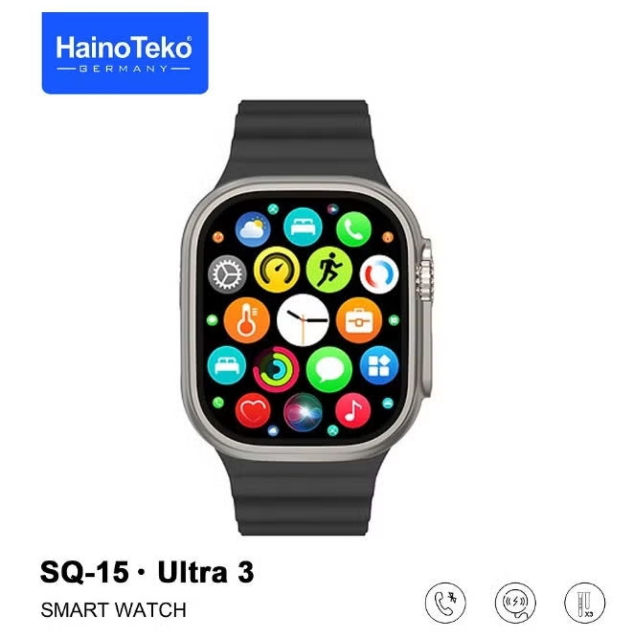 Haino Teko SQ-19 Mini Smart Watch with Bluetooth Call Function, 1.72 Inch AMOLED Touch Screen, 10 Day Battery Backup, Waterproof Fitness Tracker with 3 Replacement Straps for Men & Women - Silver