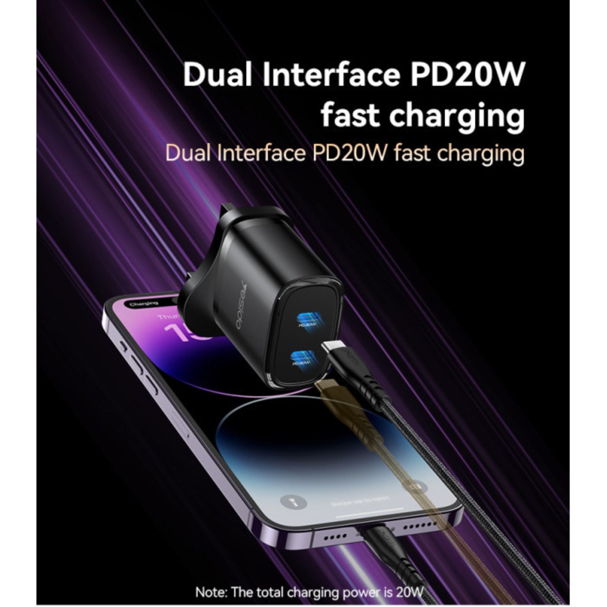 YC55 Yesido Dual Interface PD 20W Fast Charging Safe And Fast UK Triangle Charger Adapter With C To C Cable