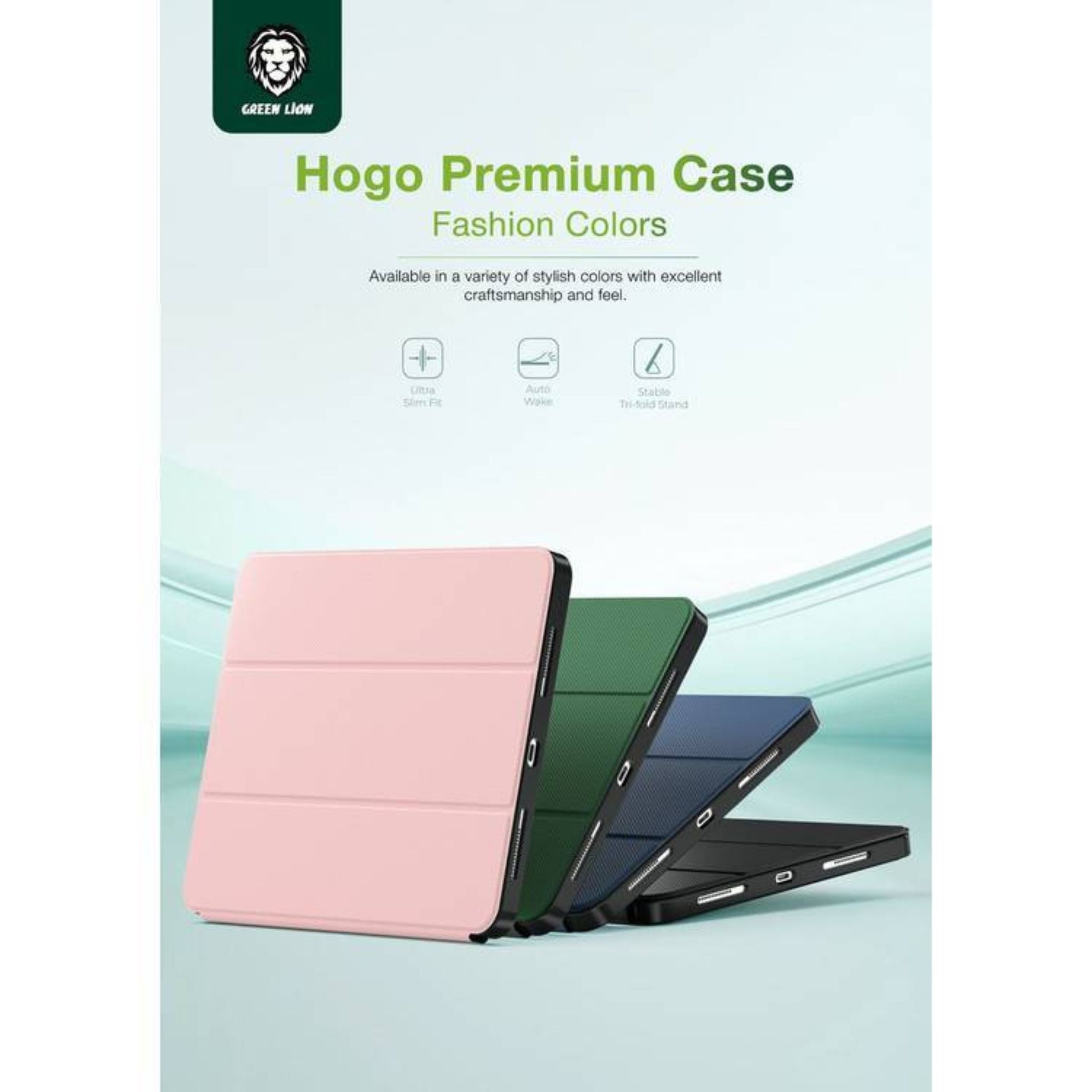 Green Lion Hogo Premium Case with Pencil Holder for iPad Pro 11", Ultra Slim Fit, Stable Tri-Fold Stand, Built-in Pencil Holder, Magnetic Smart Cover, Auto Sleep/Wake - Black
