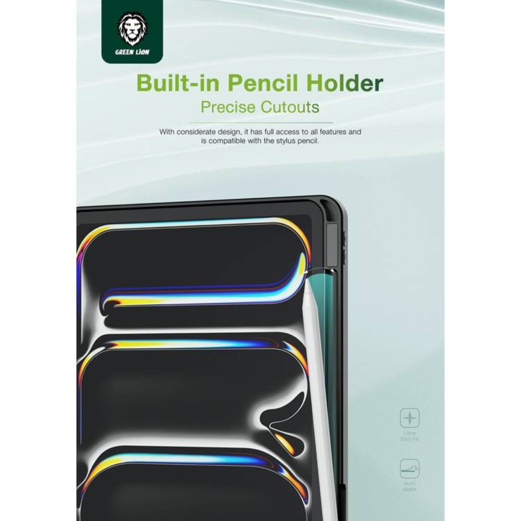 Green Lion Hogo Premium Case with Pencil Holder for iPad Pro 11", Ultra Slim Fit, Stable Tri-Fold Stand, Built-in Pencil Holder, Magnetic Smart Cover, Auto Sleep/Wake - Black