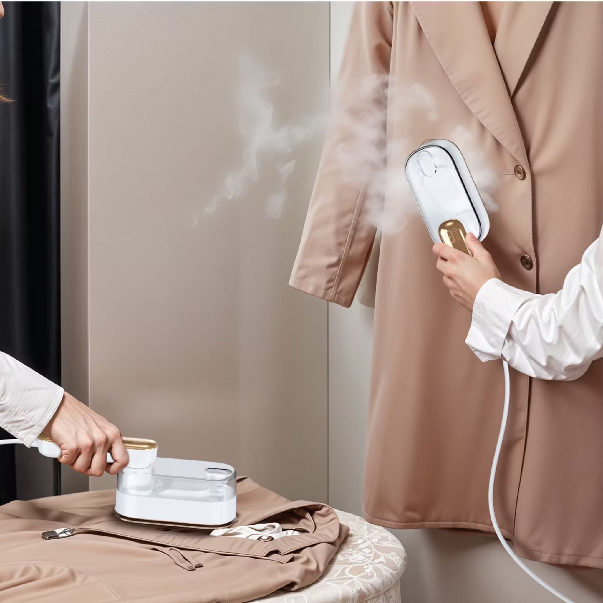 Green Lion GX288 Mini Iron with Steam Function, 170mL Tank Capacity, 10 Minutes Steam Duration, 120°C Temperature, Digital Display - White