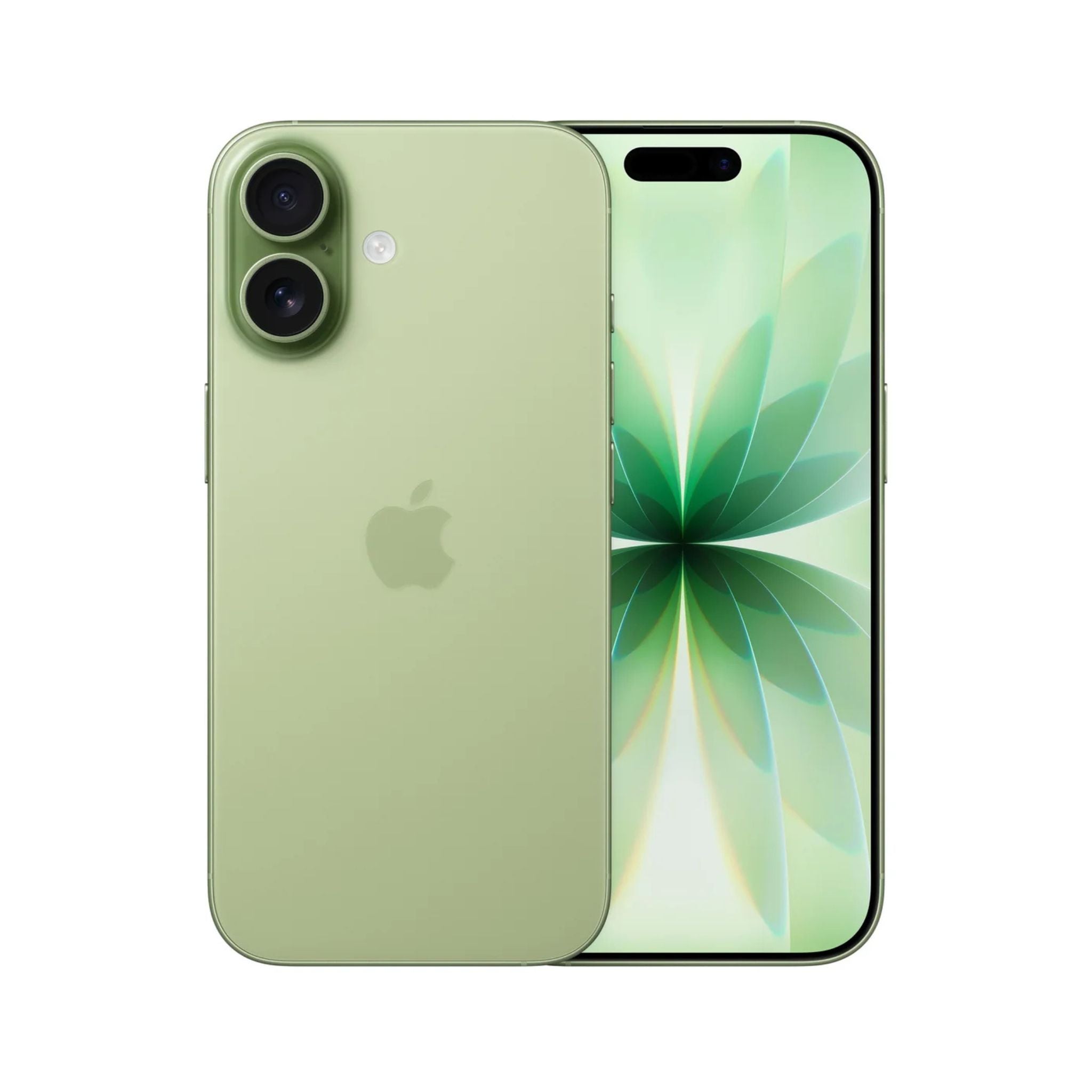 Green smartphone with Apple logo on a white background