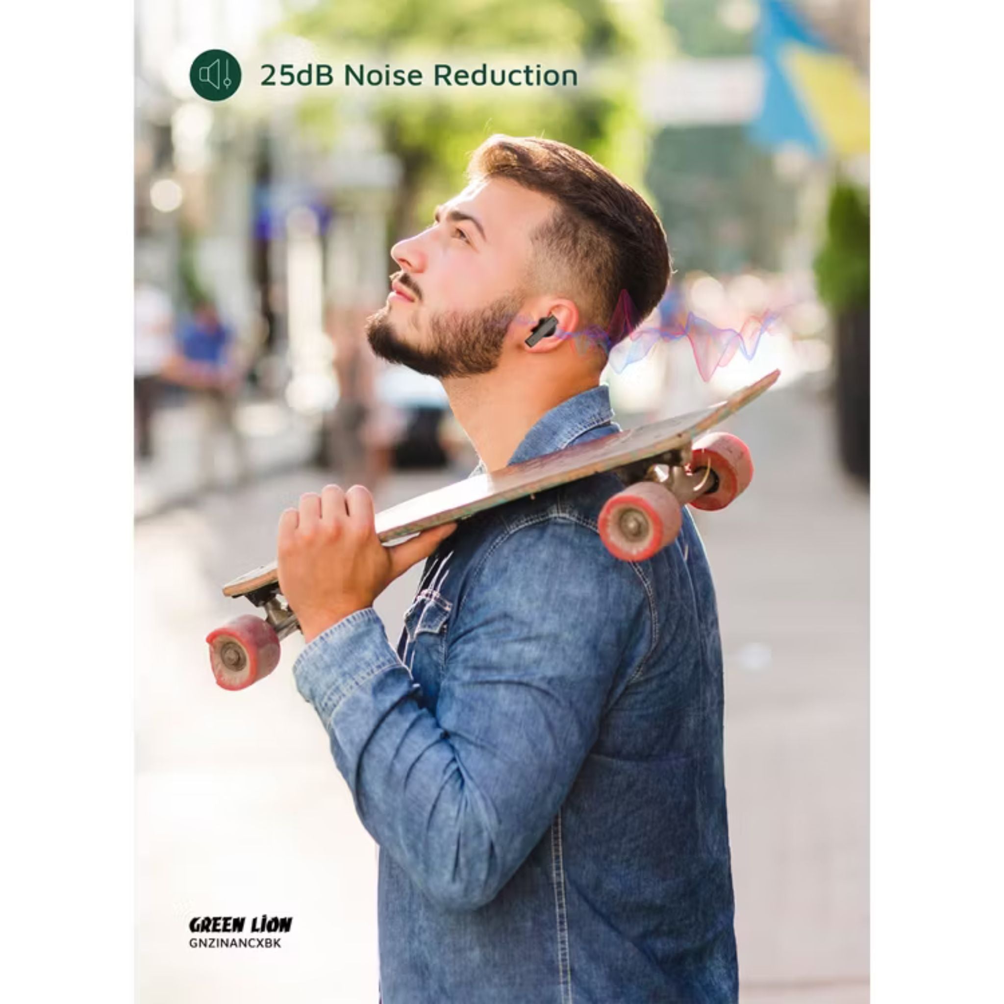 Green Lion ZINC X Metal Earbuds TWS with ANC, Aluminum Alloy Case, High-Definition Microphone, 25dB Noise Reduction, 10 Meters Transmission Range - Black