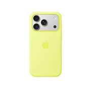 Yellow phone case with Apple logo on a white background