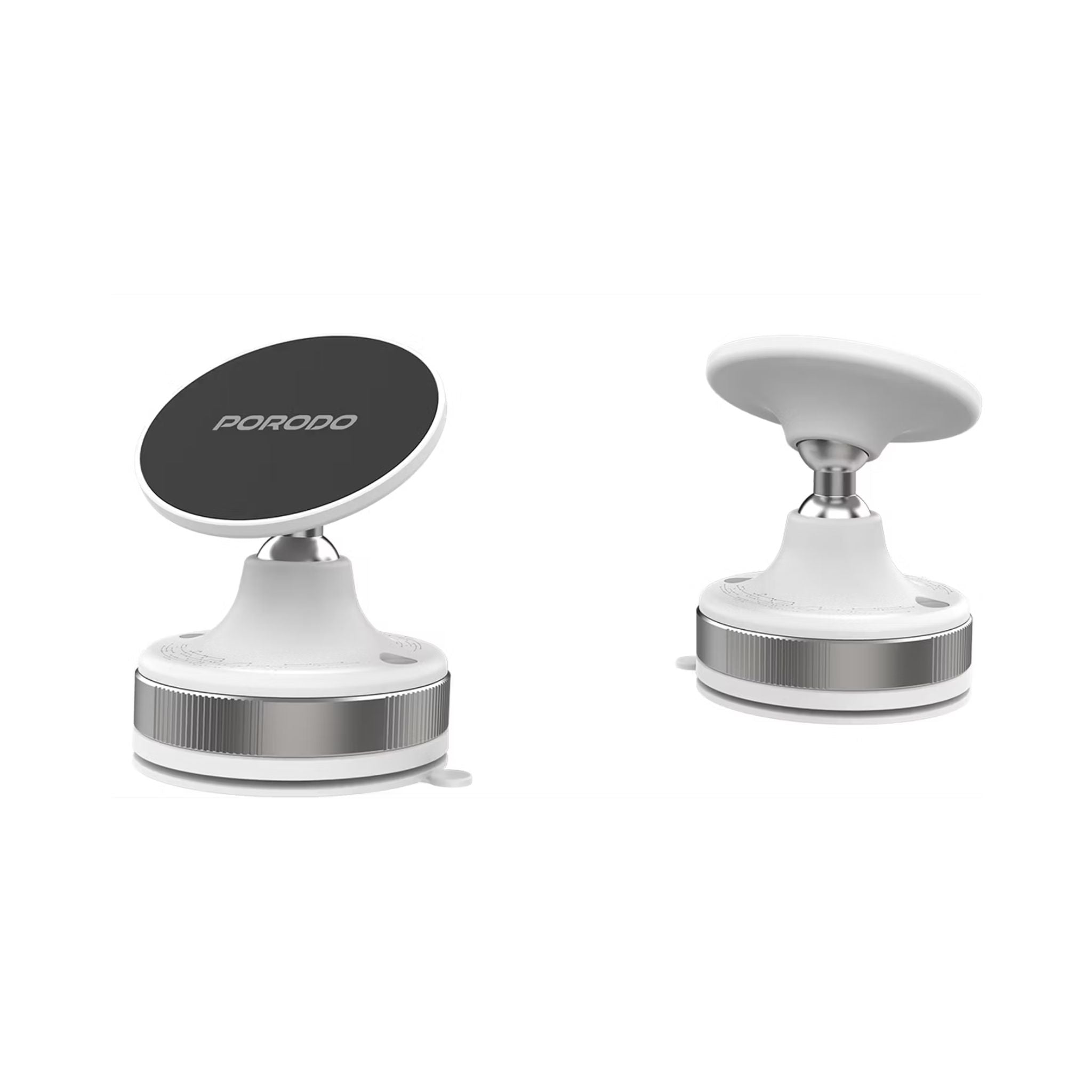 Porodo Vacuseal Smart Suction Magnetic Phone Mount with Adjustable Viewing Angle, N52 Magnets, 5.5" to 6.9" Device Compatibility, Strong Suction - White