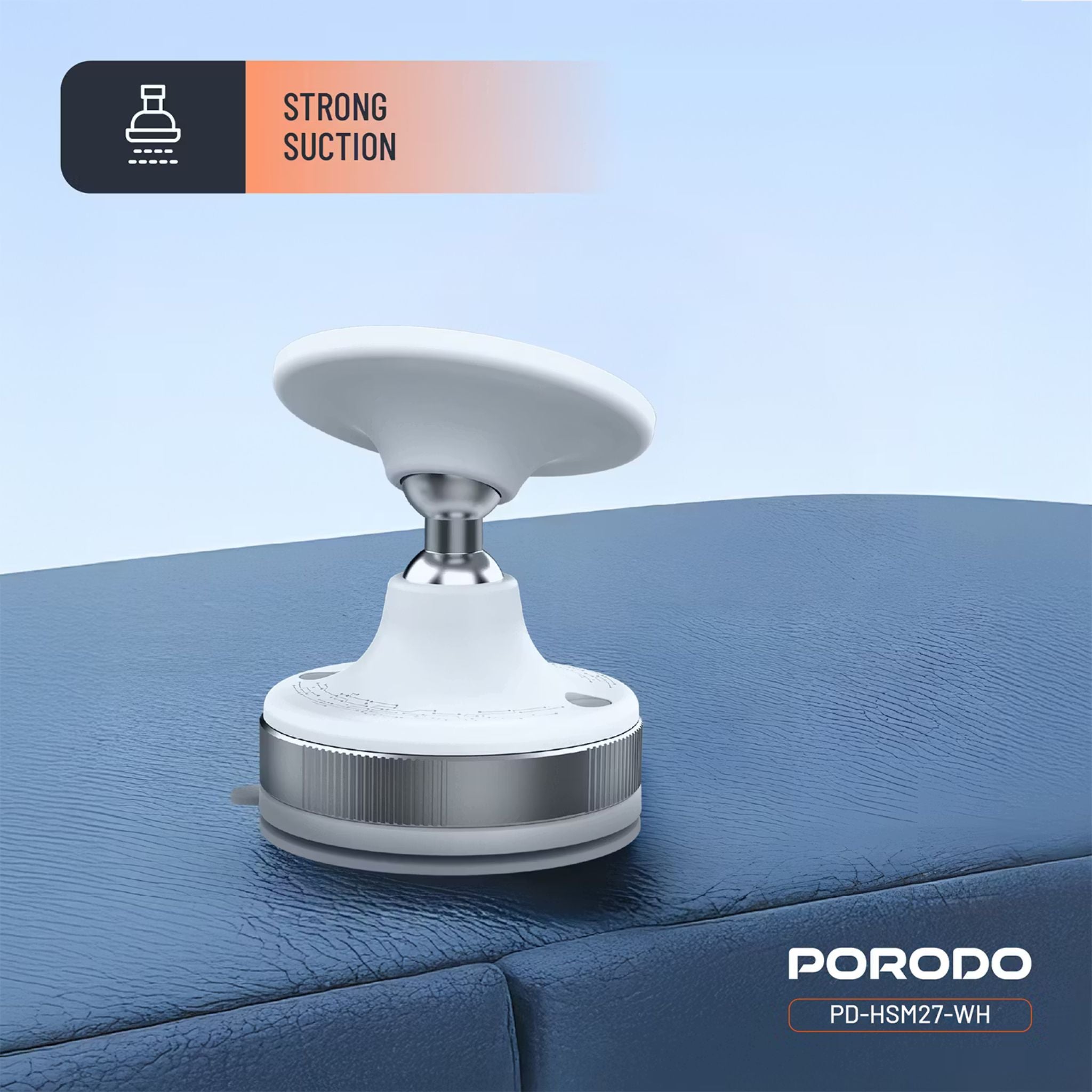 Porodo Vacuseal Smart Suction Magnetic Phone Mount with Adjustable Viewing Angle, N52 Magnets, 5.5" to 6.9" Device Compatibility, Strong Suction - White