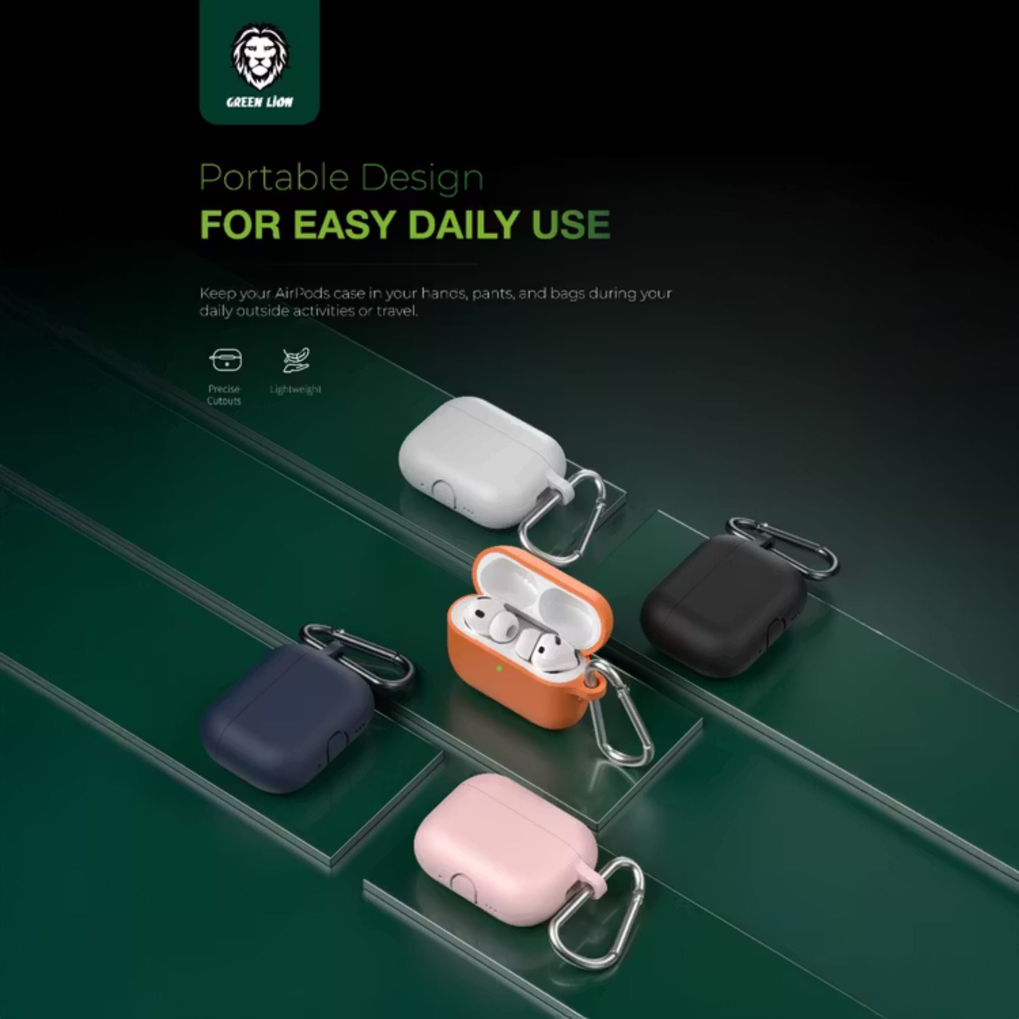 Green Lion Berlin Series Silicone Case for AirPods Pro 3 with Portable Metal Carabiner, 360° Full Protection, Seamless Fit, Skin-Friendly Touch, One-Piece Design, Anti-Scratch, Shockproof - Blue