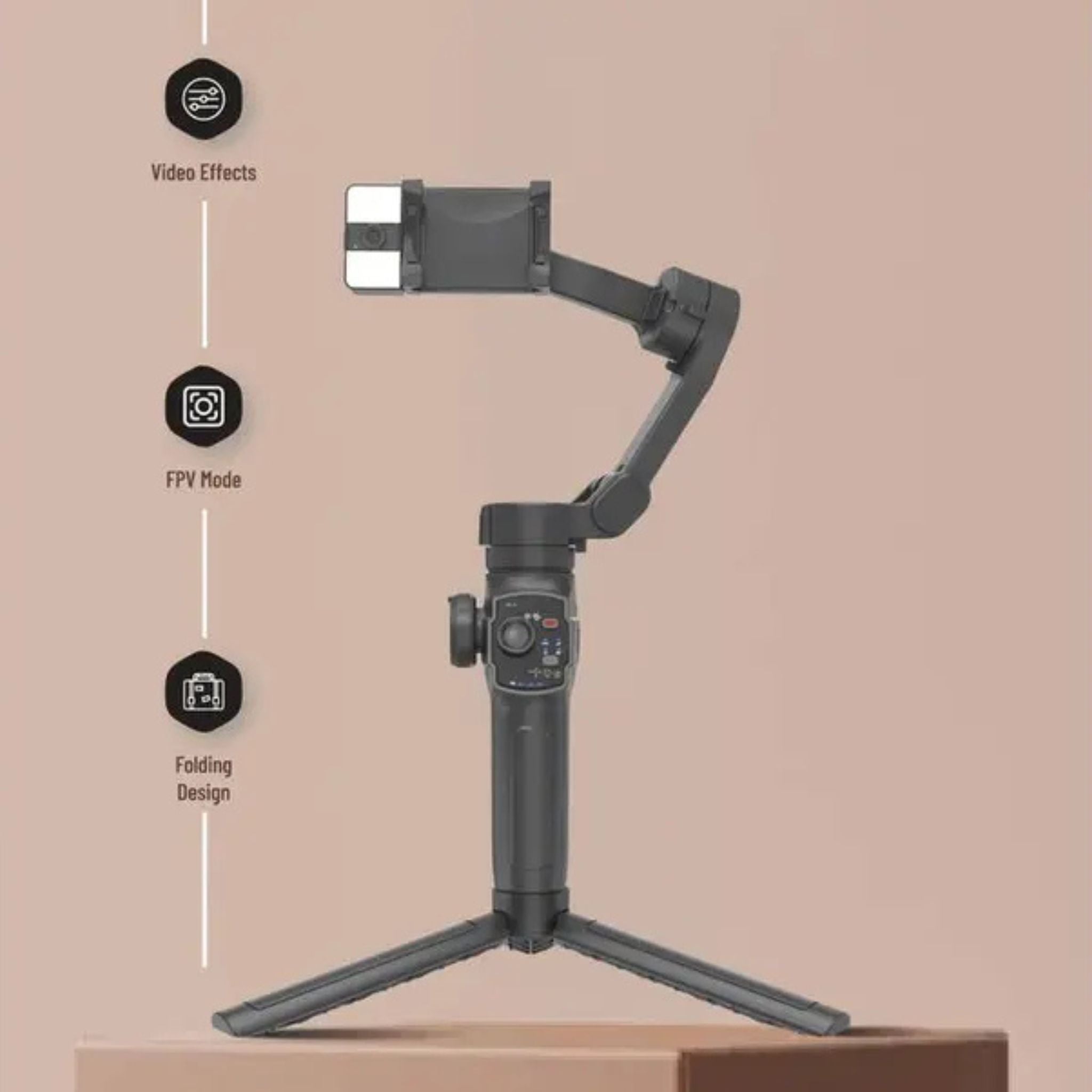 Porodo AI Tracker Gimbal P9 with 6 Hours Working Time, iOS/Android APP, Video Effects, 80 Minuets Working Time - Black