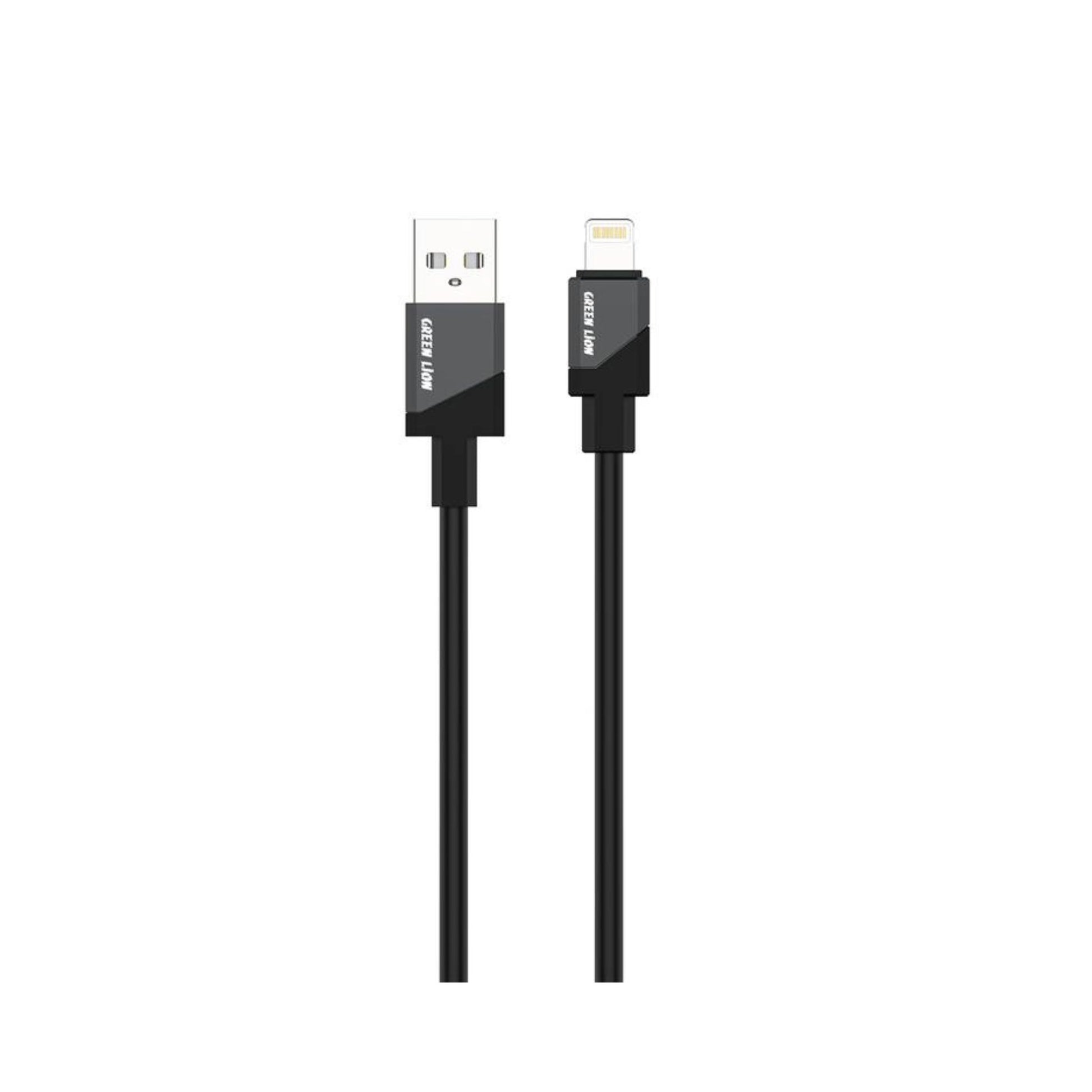 A black Green Lion brand USB-A to Lightning silicone cable, displayed against a plain background.