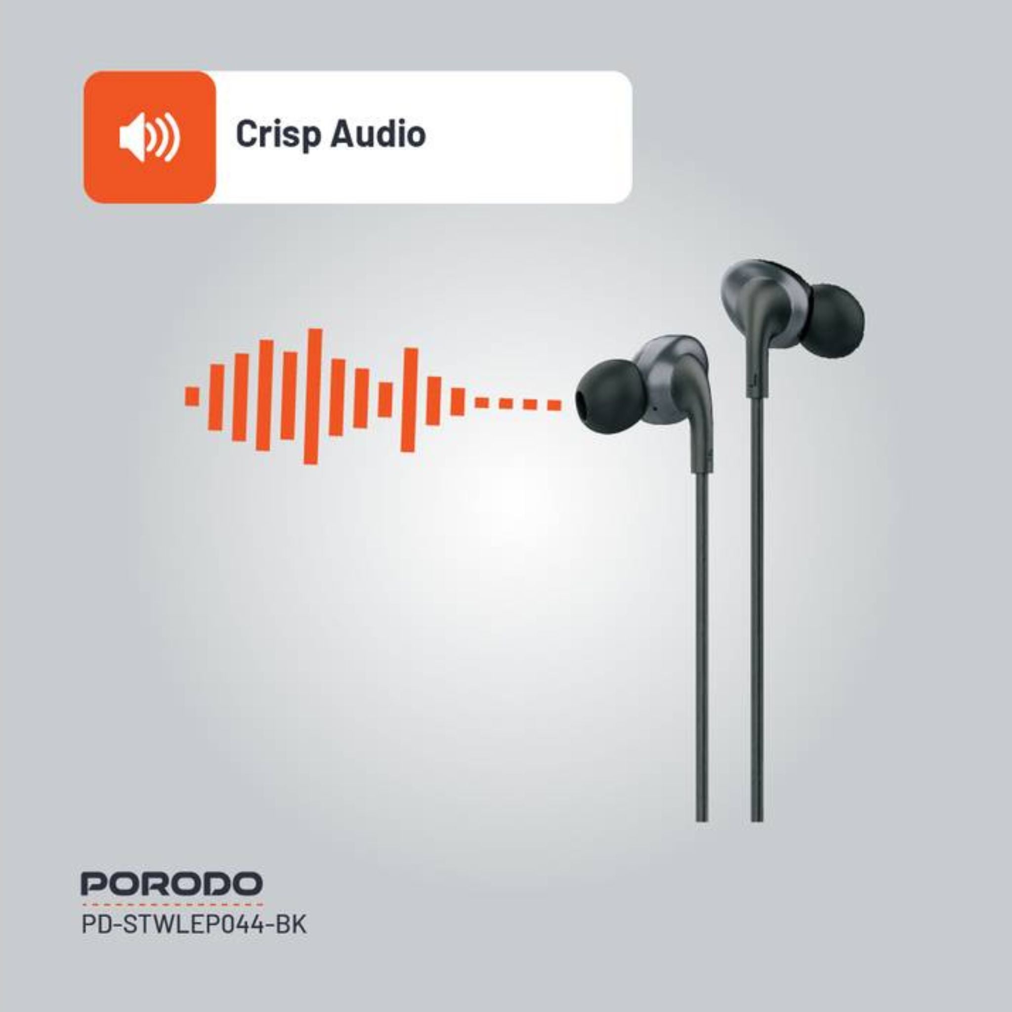 Porodo Soundtec Stereo Earphones, TPE + Metal + ABS Material, Type-C Connection, 1.2m Cable Length, High-Clarity Mic, Crisp Audio - Black