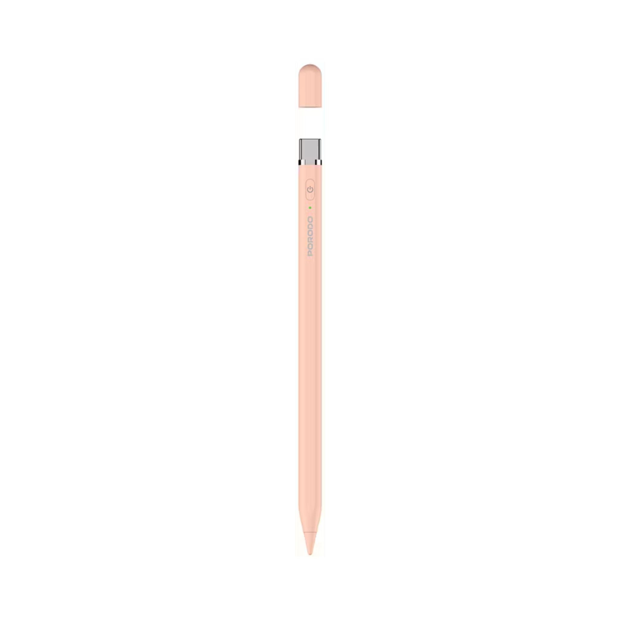 Porodo Smart Stylus Pen for iPad, Replaceable Tip, 1.7mm Tip Size, Type-C Charging Interface, 140mAh Battery Capacity, 40 Minutes Charging Time, 10-12 Hours Working Time, Magnetic Attachment, Zero Delay - Pink