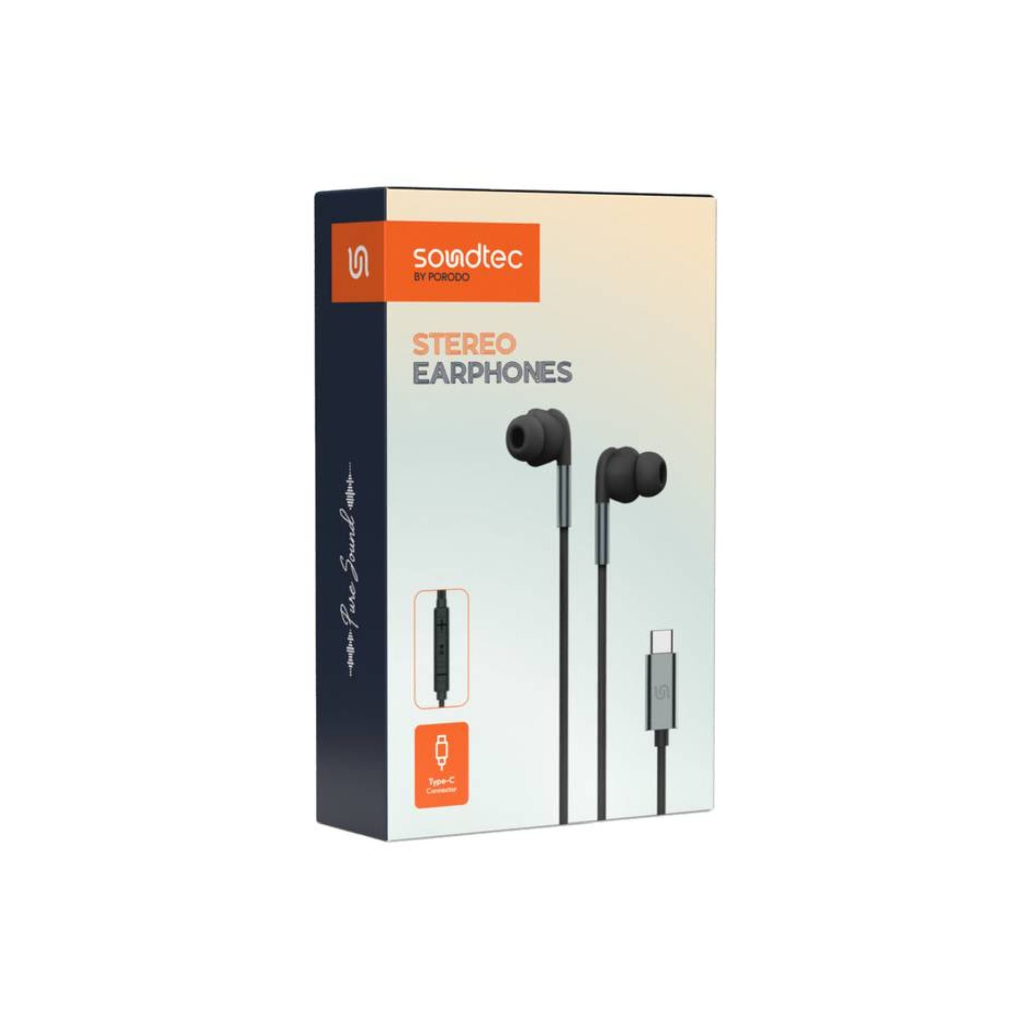 Porodo Soundtec Stereo Earphones, TPE + Metal + ABS Material, Type-C Connection, 1.2m Cable Length, High-Clarity Mic, Crisp Audio - Black