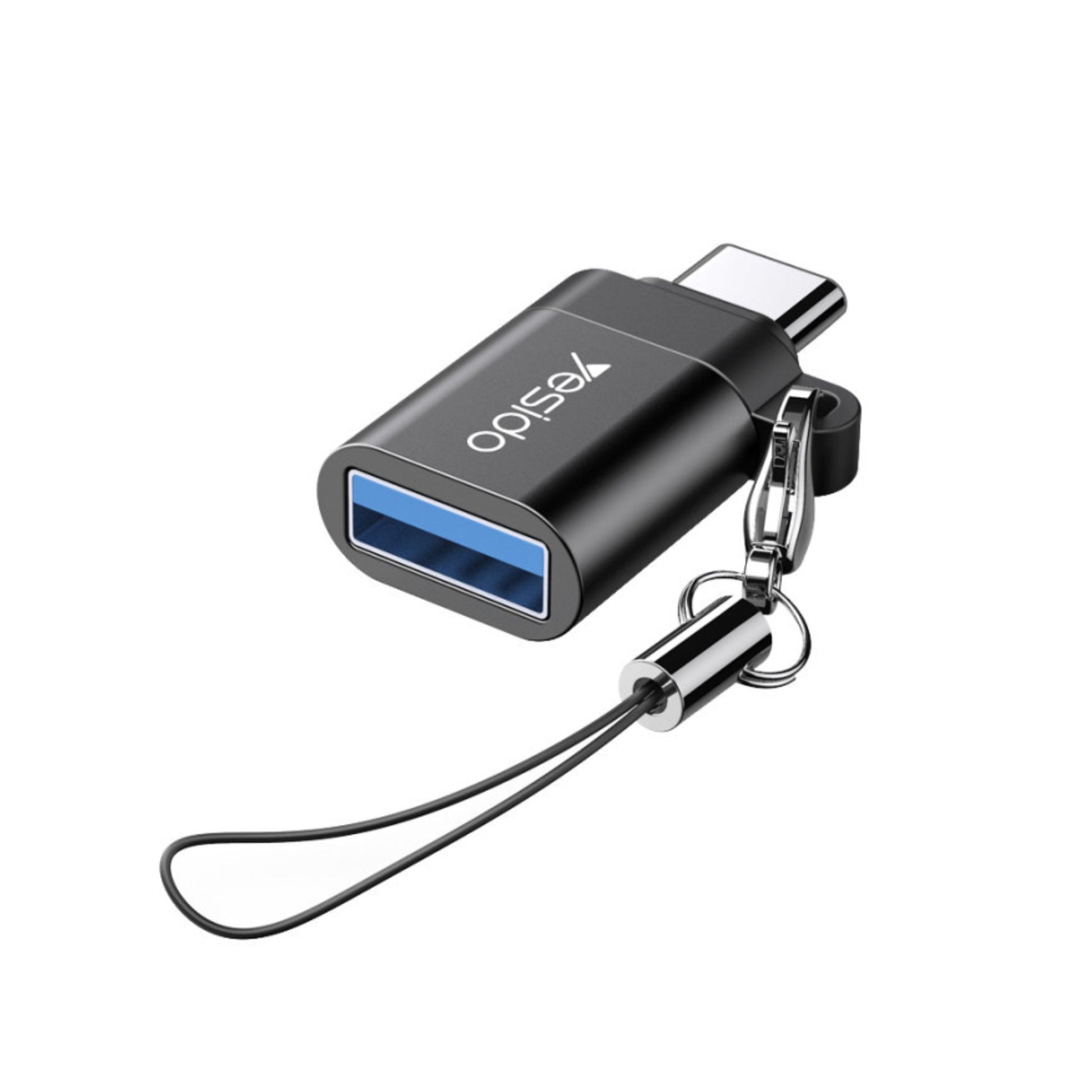A black Yesido GS06 Type-C to USB-A OTG Adapter with a metal clasp and a plastic Type-C connector.