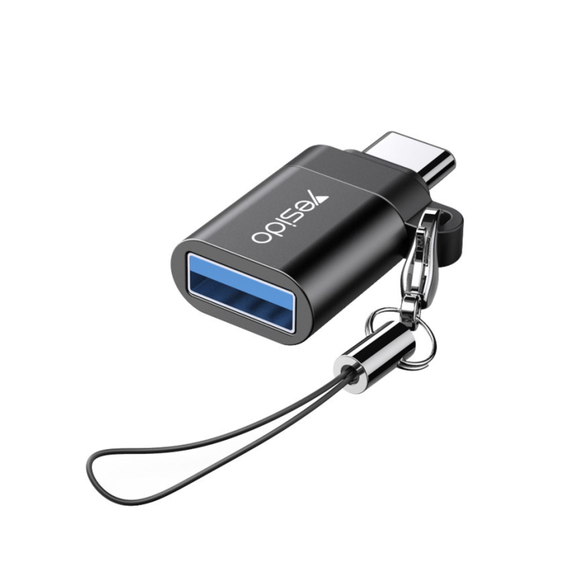 A black Yesido GS06 Type-C to USB-A OTG Adapter with a metal clasp and a plastic Type-C connector.