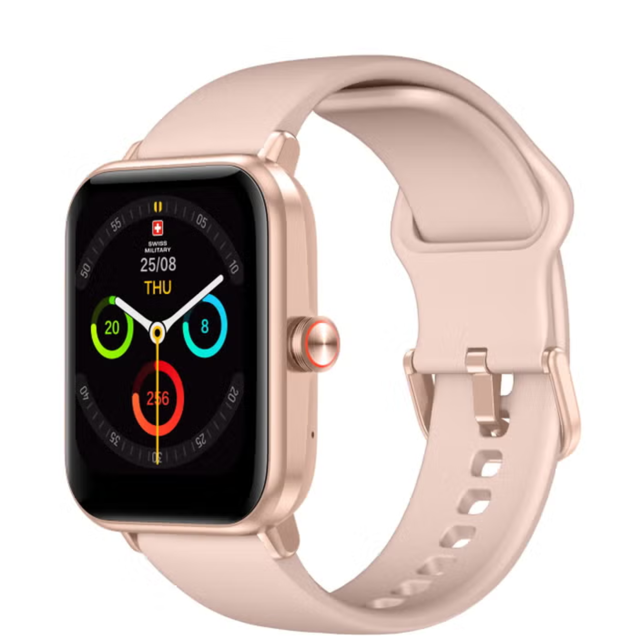 SWISS MILITARY ALPS1-S-PNK Square Smartwatch - Rose Gold Frame/Pink Silicone Strap