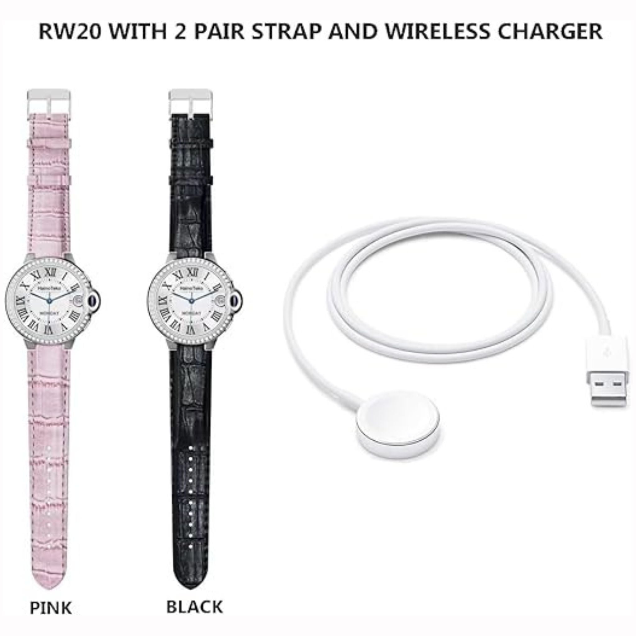 Haino Teko RW-20 Smartwatch with Two Set Strap for Women's and Girls-Pink