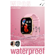 Telzeal WP05 Waterproof Smartwatch with Full-Touch Display, Dual Strap Set (2 Pairs), Stylish & Durable Design – Gold
