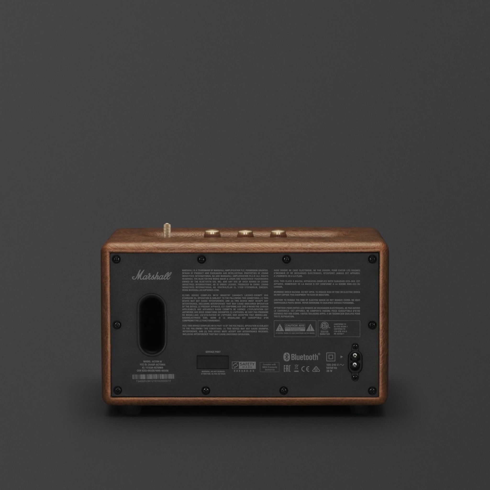 Marshall Acton III Wireless Bluetooth Stereo Speaker with Bluetooth Version 5.2, 2 Hours Charging Time, 32 Hours Play Time, Fast Charging, Water Resistant, USB-C Charging Port - Brown