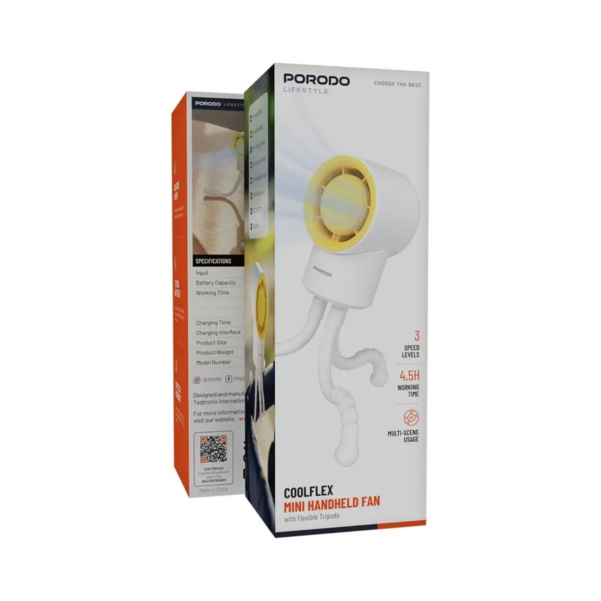 Porodo Lifestyle Mini Handheld Fan, “Coolflex” – White