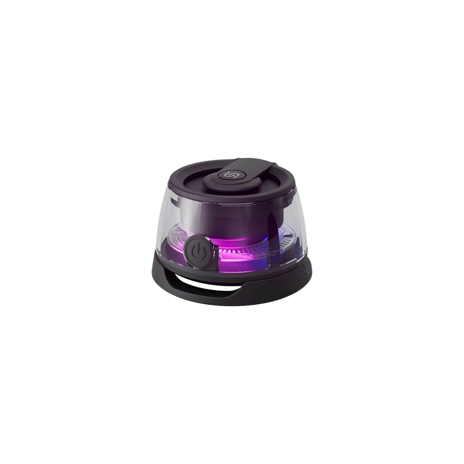A black Porodo Soundtec Charme Magnetic Speaker with RGB LED light effect on top, featuring a clear visible speaker grill and control buttons.