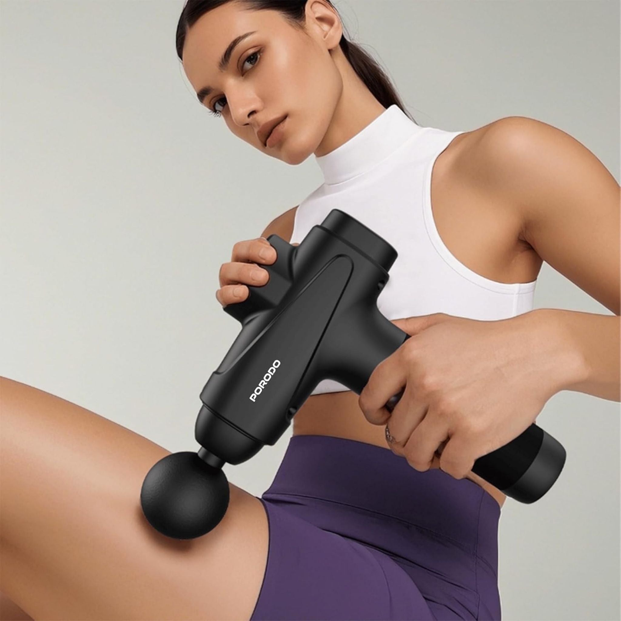 Porodo Multi-Head Deep Tissue Massage Gun with 6 Interchangeable Heads, 30 Speed Levels, LCD Touch Display, Type-C Fast Charging, 1500mAh Battery, Low Noise 55dB