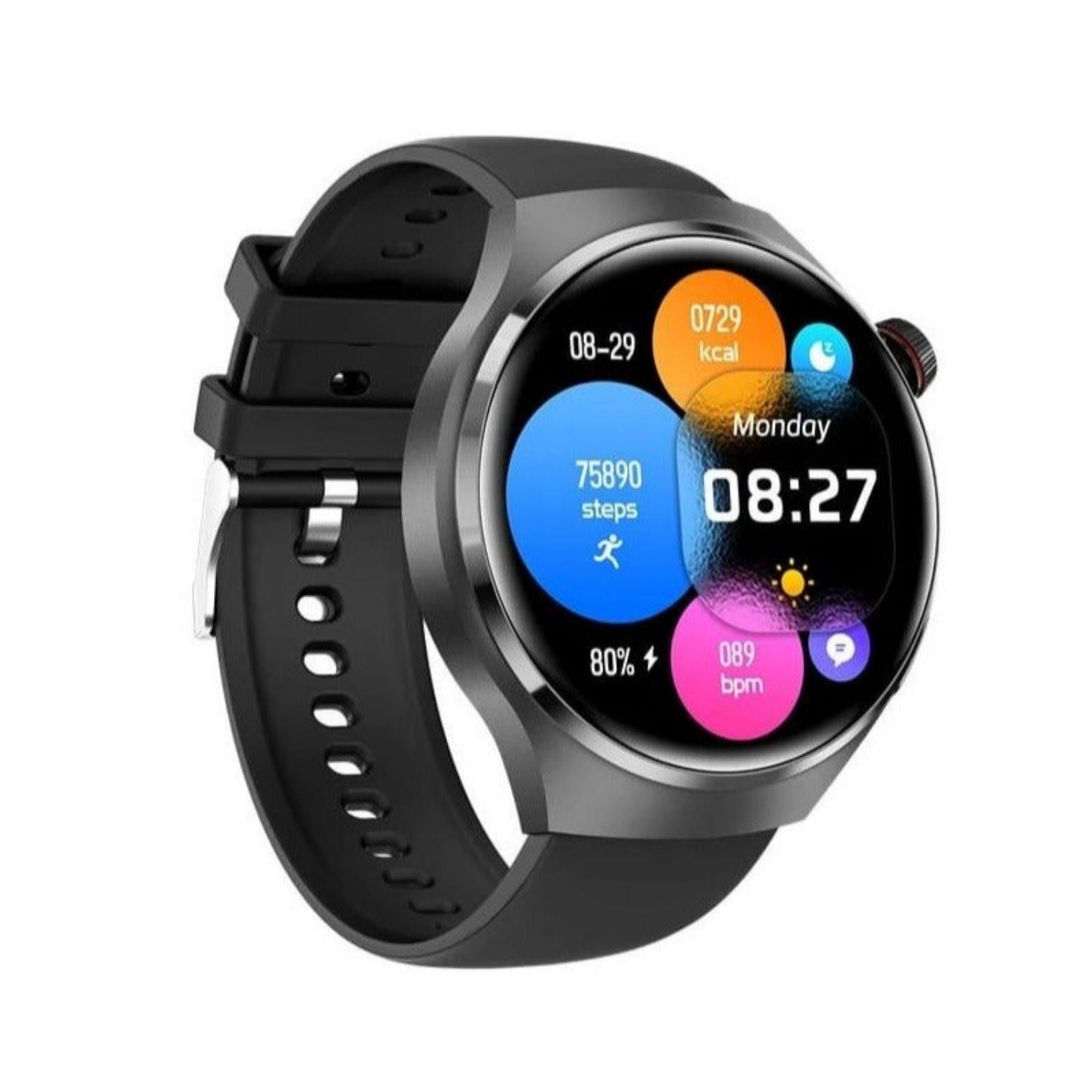 Modio MR-60 2.5D Curved Display Smartwatch – 4G SIM, Bluetooth Calling, Wireless Charging, Fitness Tracker, Multiple Straps – Black